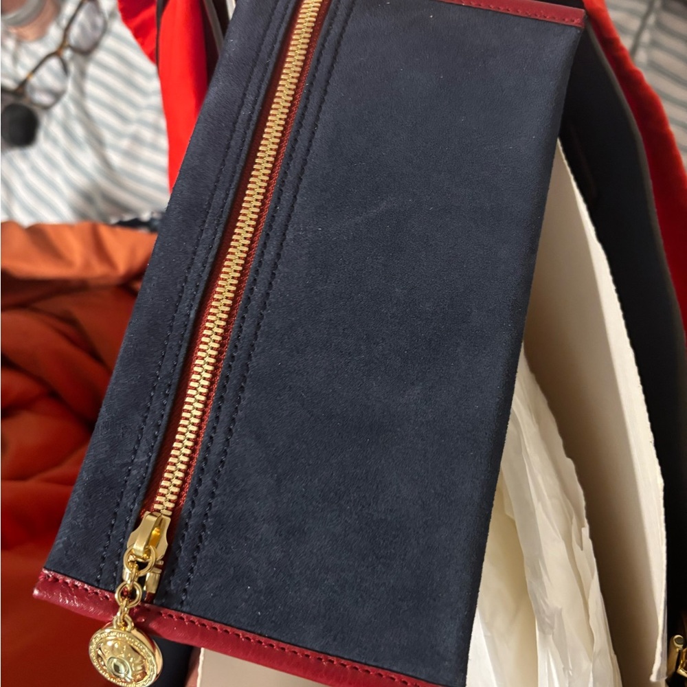 Suede Calfskin Maxi Rajah Chain Tote New Blue Romantic Cherry Chain - Picture 7 of 7